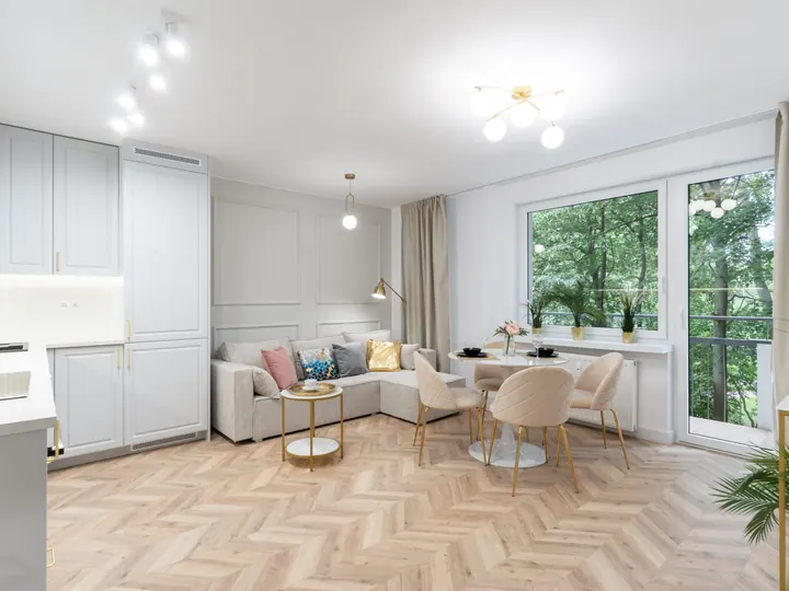 Salon z dużymi oknami